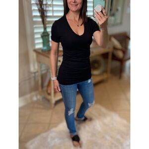 V Neck Basic Baby Short Sleeve Tee Shirt Black 0824